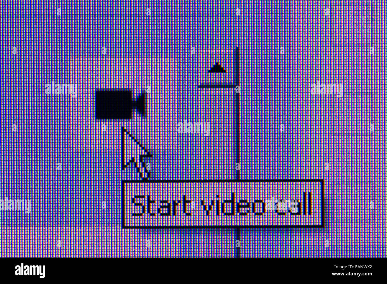 click video call button. Macro screen view of old monitor. Stock Photo