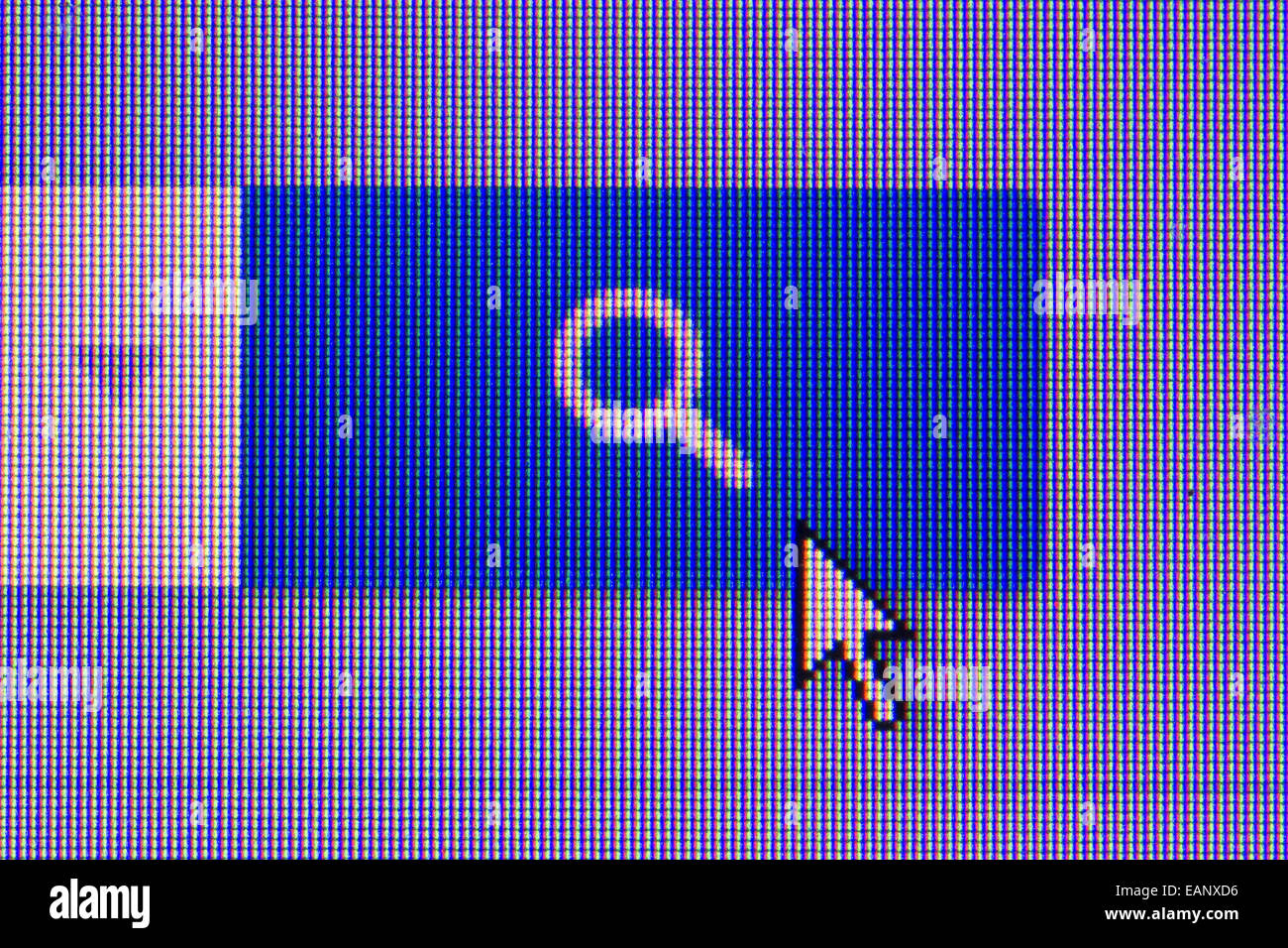 click search button. Macro screen view of old monitor Stock Photo