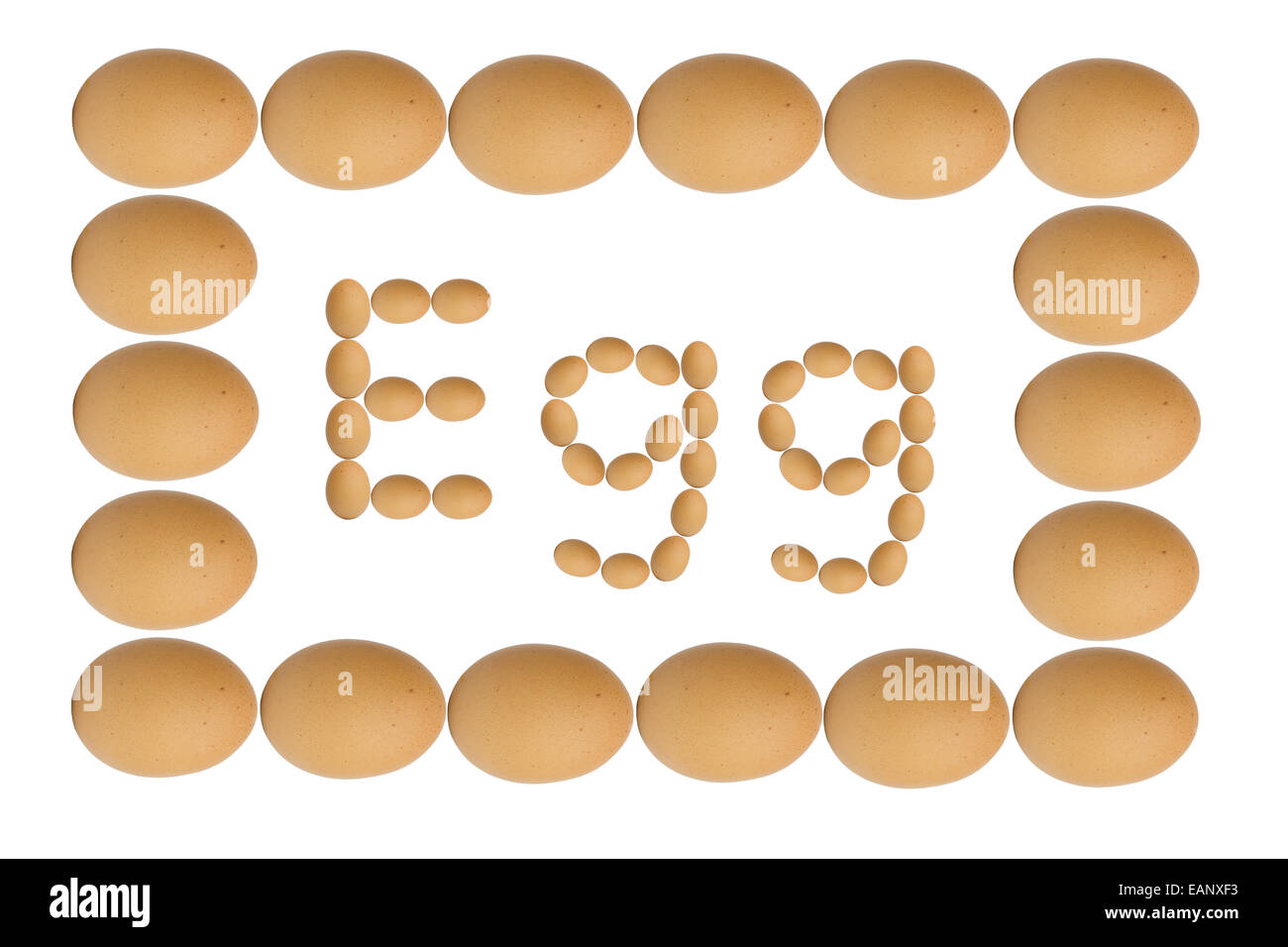 word egg made of eggs with frame, isolated on white background Stock