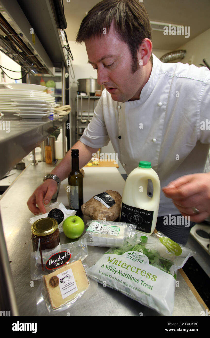 chef Grant Dicker in Mint Dining restaurant, Nelson, with locally sourced food Stock Photo