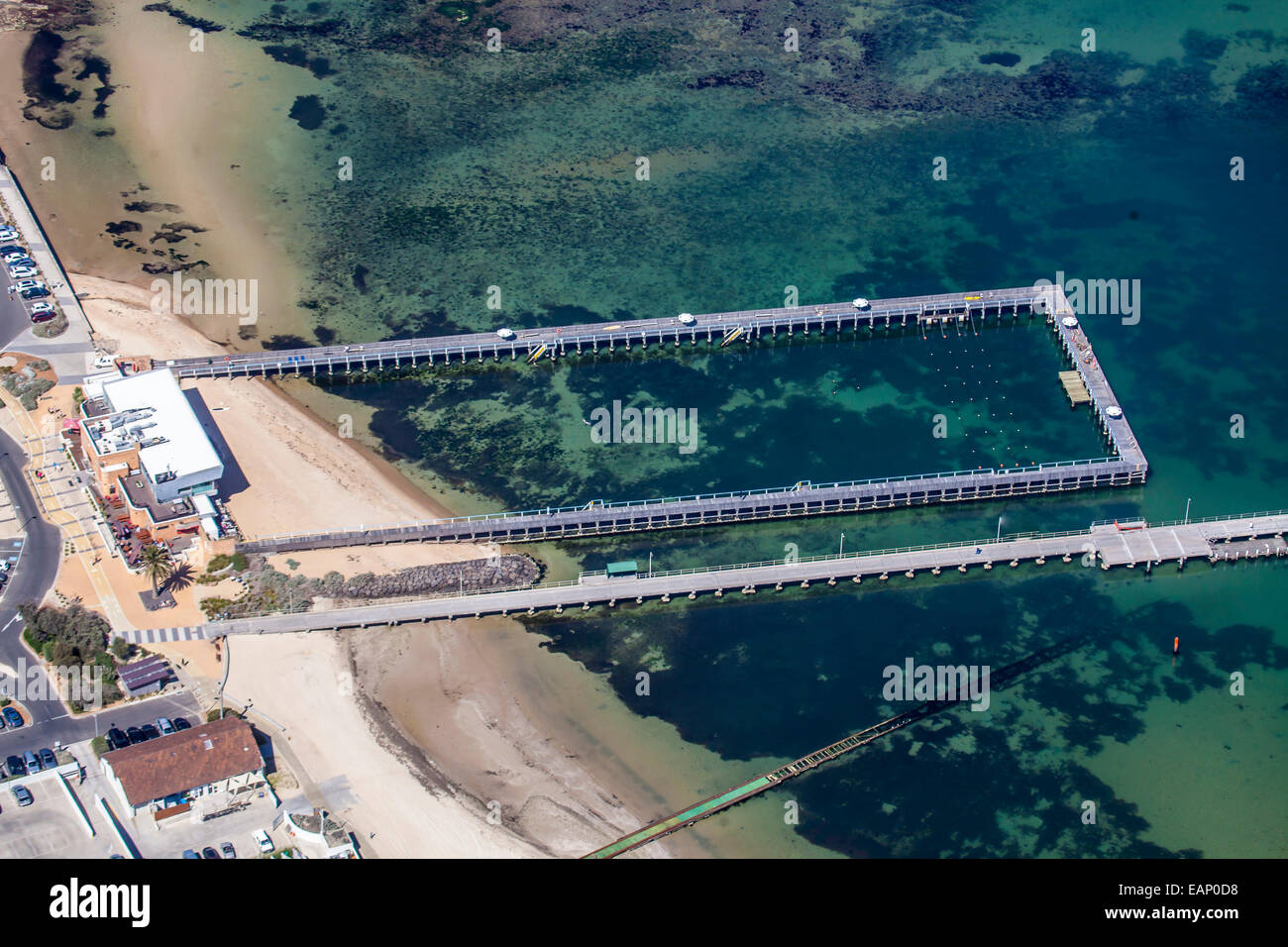 Aerial view of the Middle Brighton Baths in and the Baths Cafe in