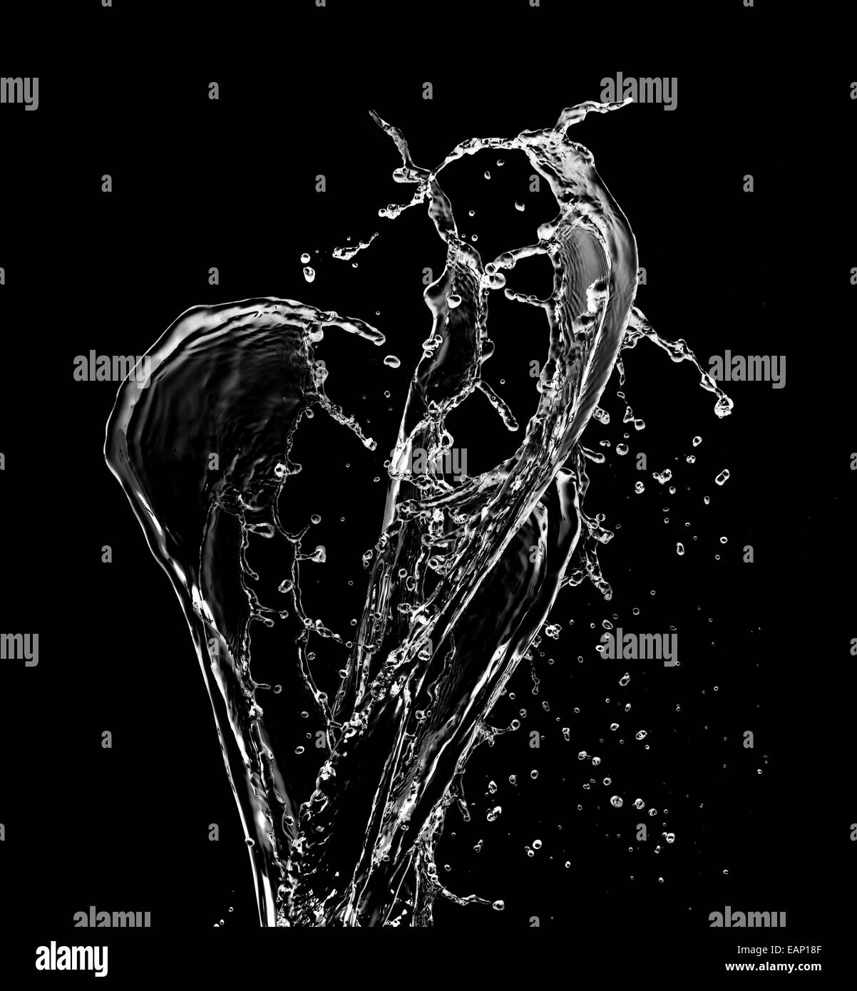 Water splash isolated on black background Stock Photo