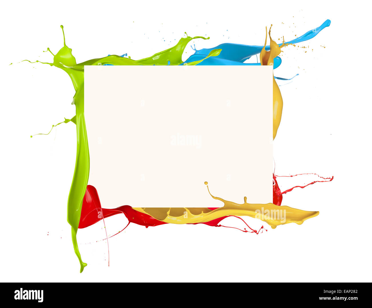 Isolated shot of colored paint frame splash on white background Stock