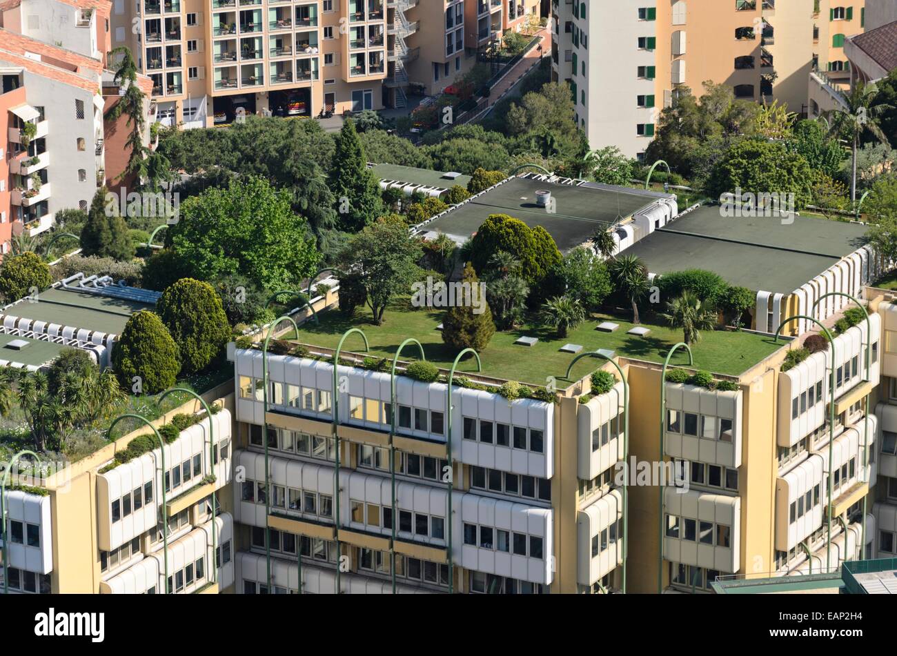 Roof garden on an office building, Monaco Stock Photo