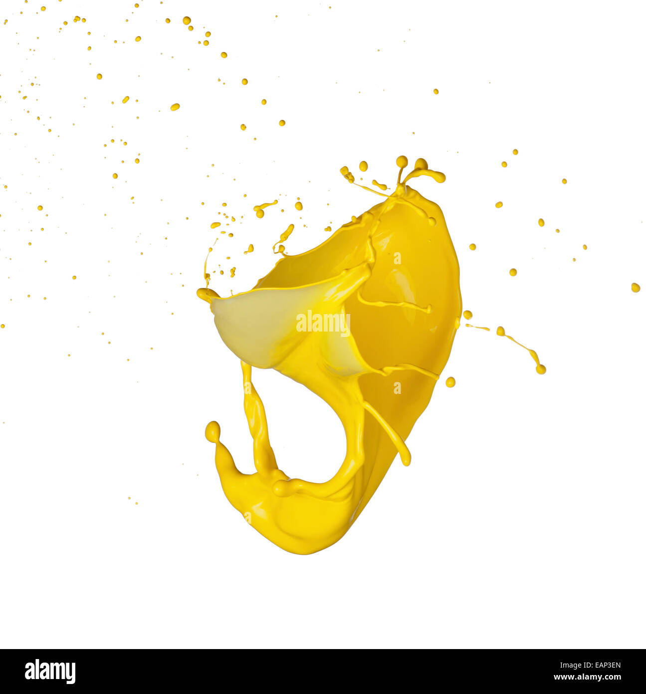 Isolated shot of yellow paint splash on white background Stock Photo