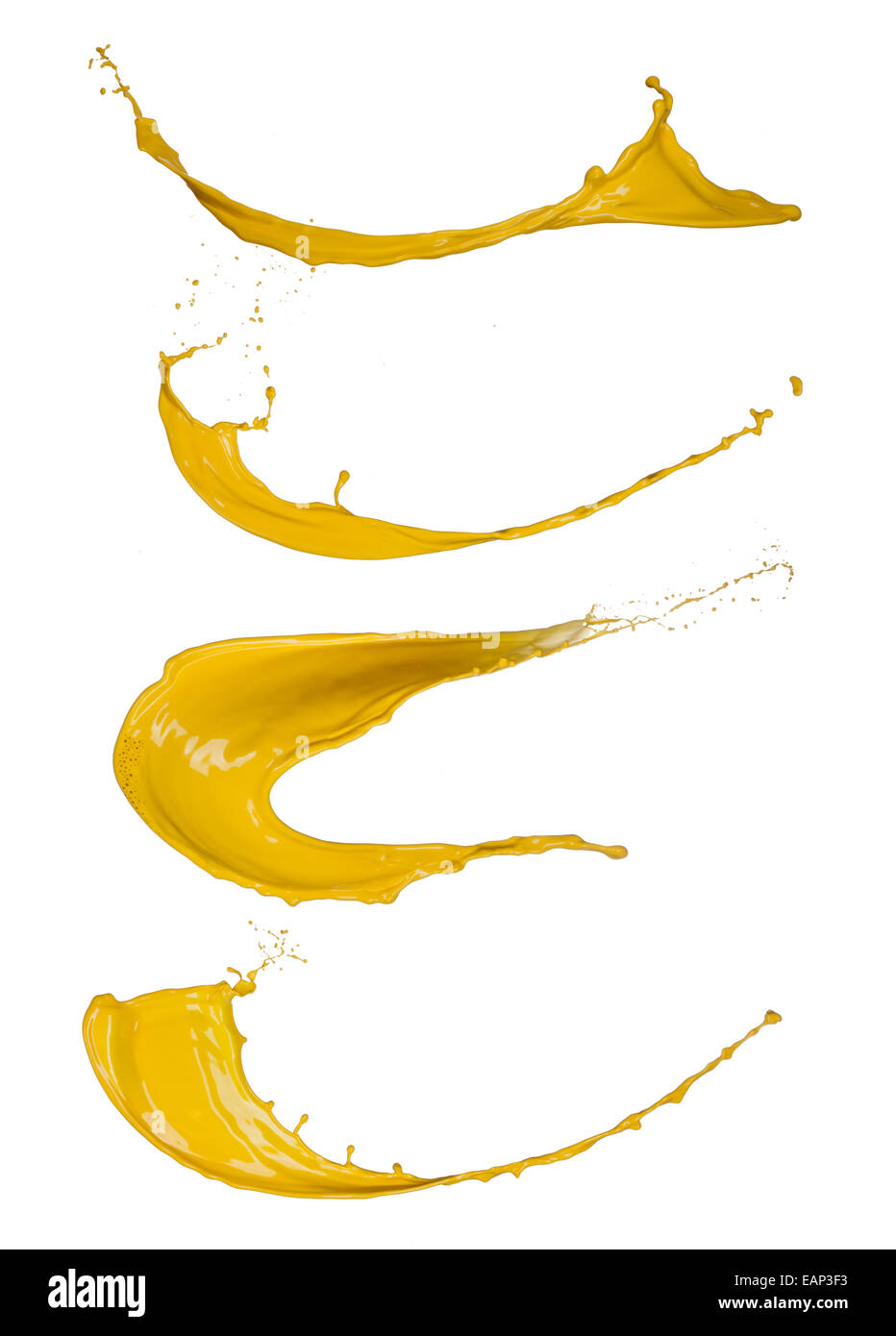 Yellow paint splashes collection, isolated on white background Stock Photo