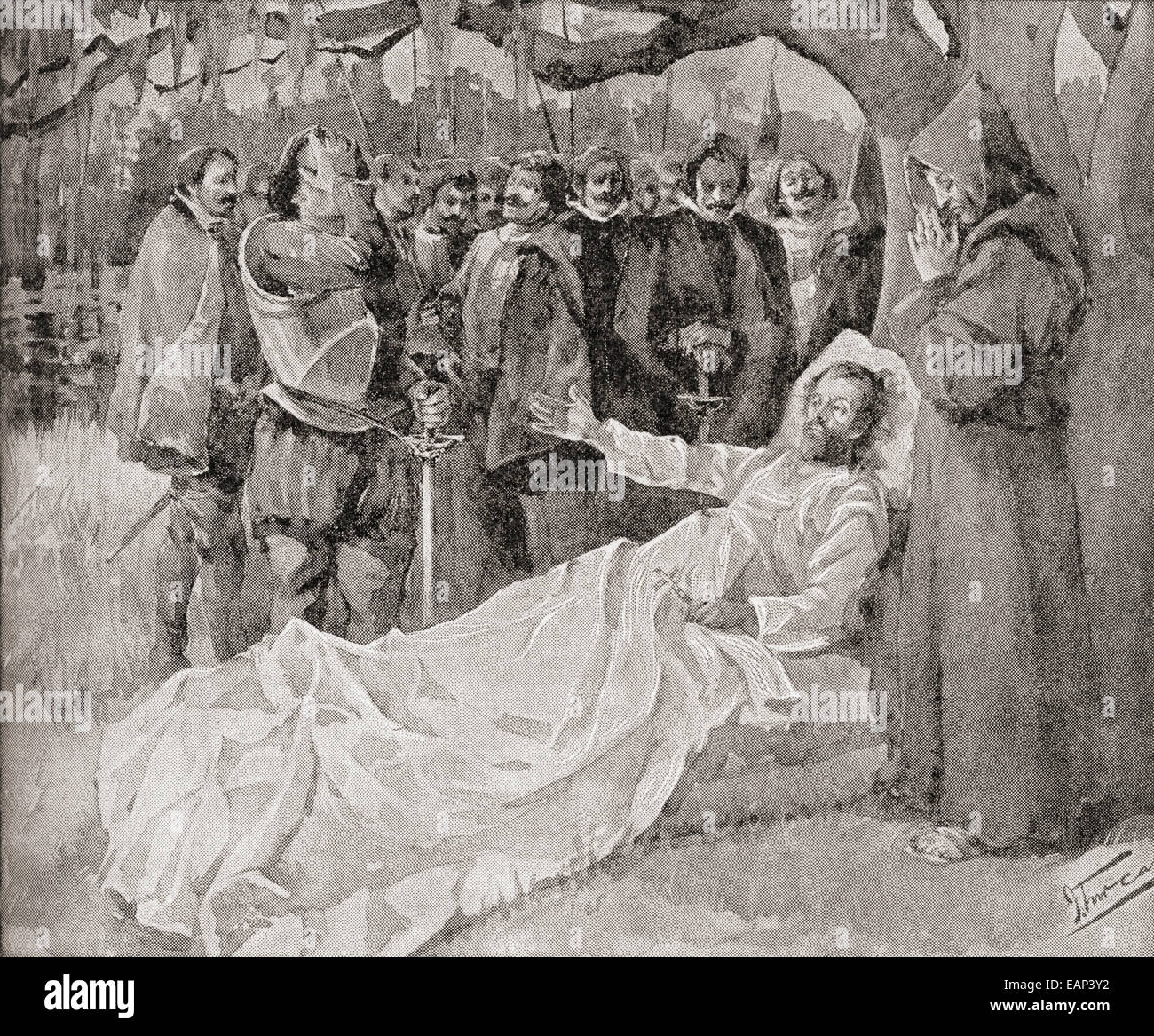 The death of De Soto in 1542.  Hernando de Soto, 1496-1542.  Spanish explorer and conquistador. Stock Photo