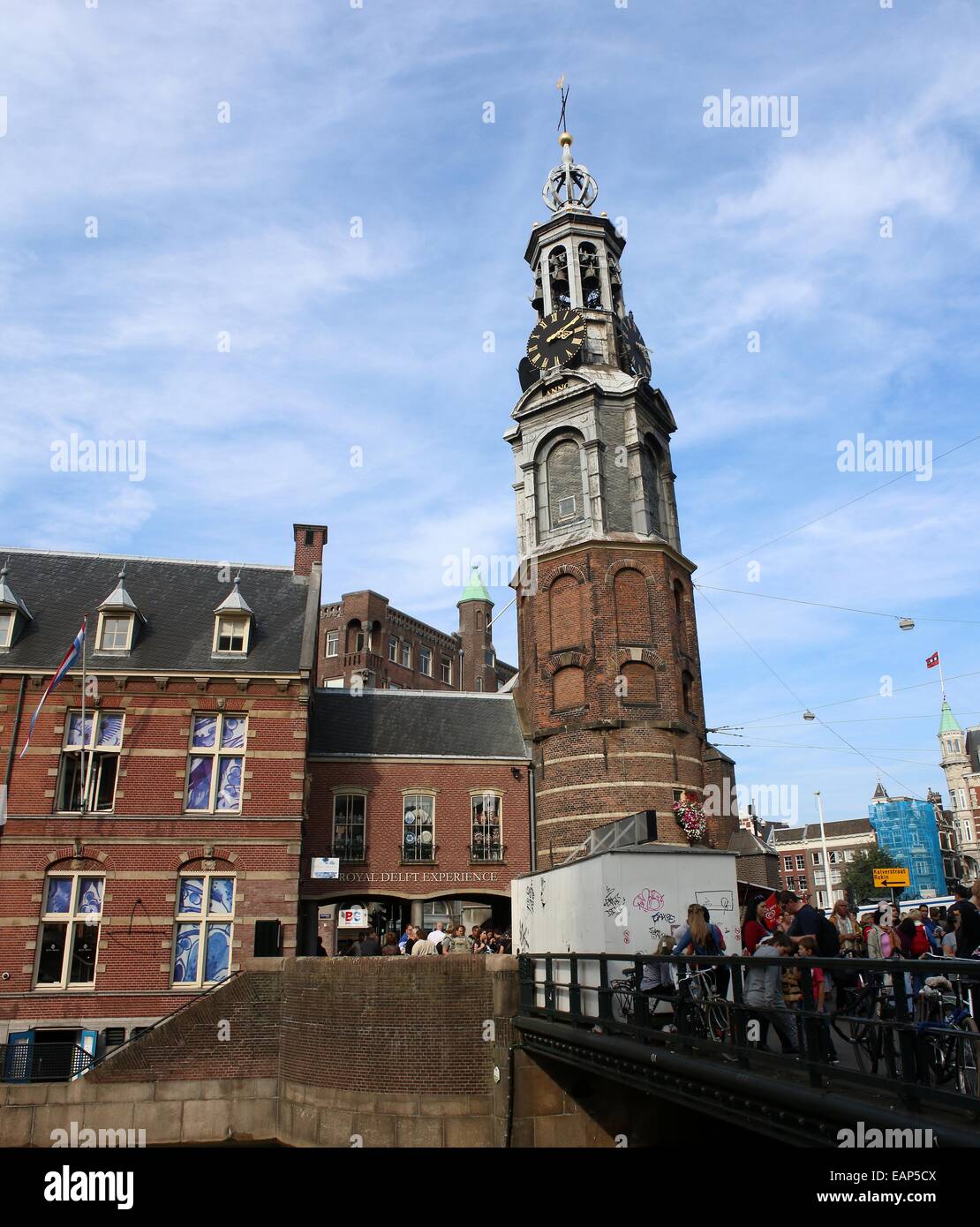17th century Munttoren 'Mint Tower' in  Amsterdam, the Netherlands at Muntplein square Stock Photo