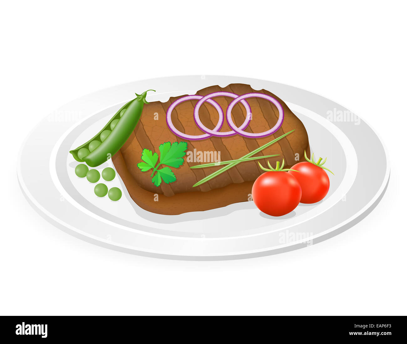 grilled steak with vegetables on a plate illustration isolated on white ...