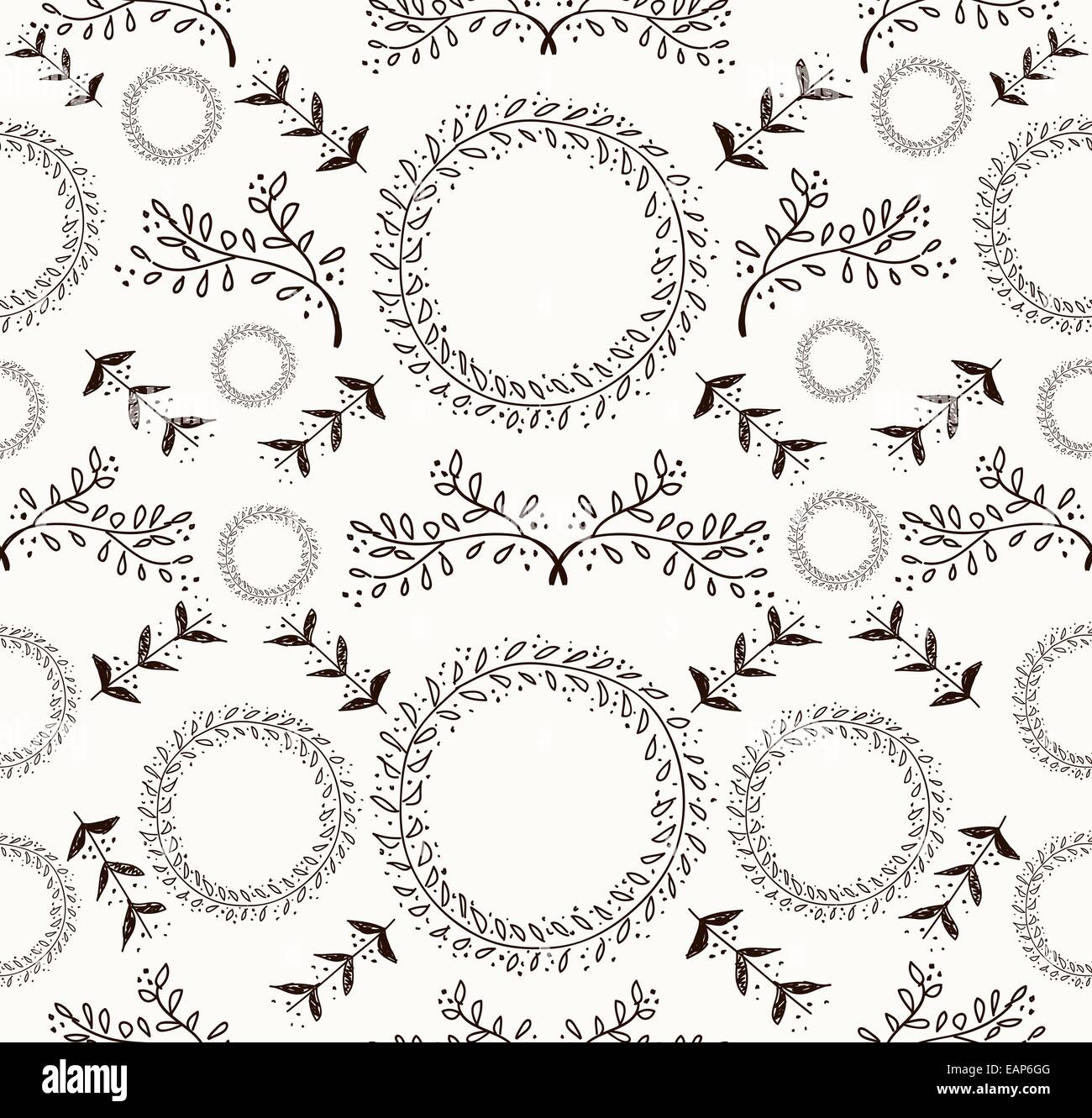 Abstract black and white doodle floral seamless pattern hand drawn ...