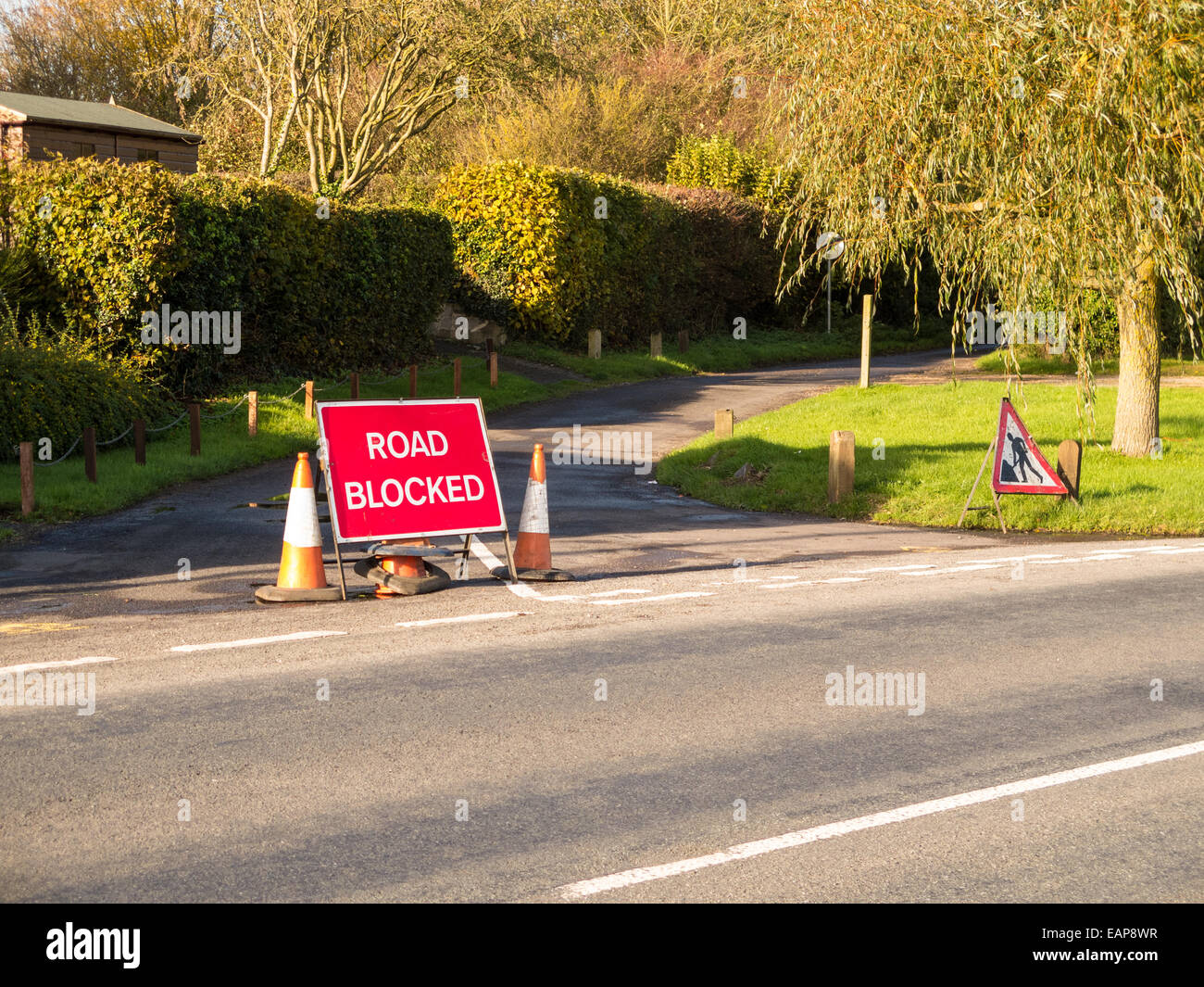 Road Blocked by Sign Stock Photo Alamy