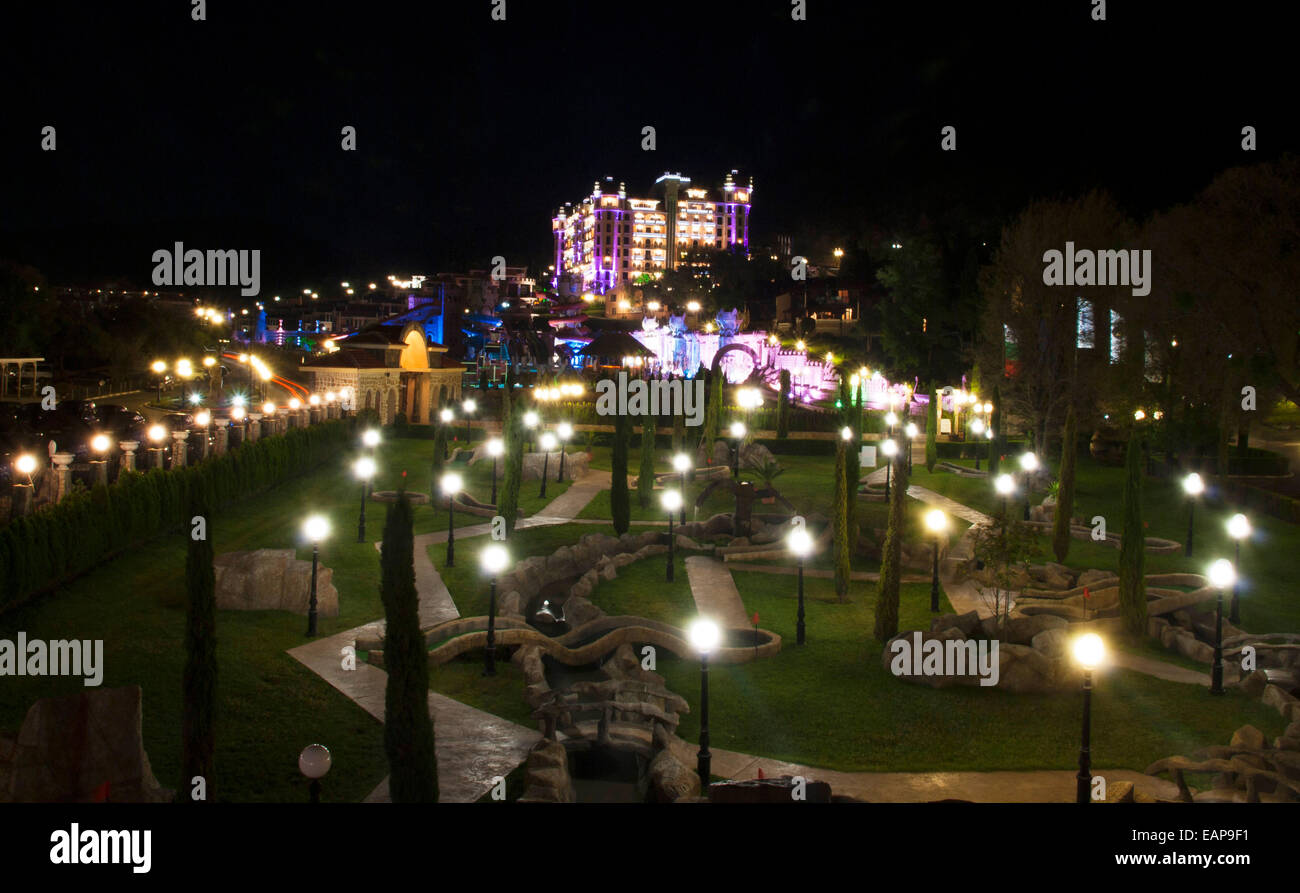 Sunny Beach, Bulgaria - June 18, 2011: The Royal Castle Hotel in Sunny Beach, Bulgaria is seen at night in the middle of the sum Stock Photo