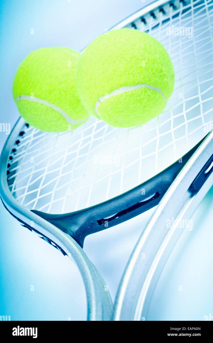 tennis racket and two balls Stock Photo - Alamy