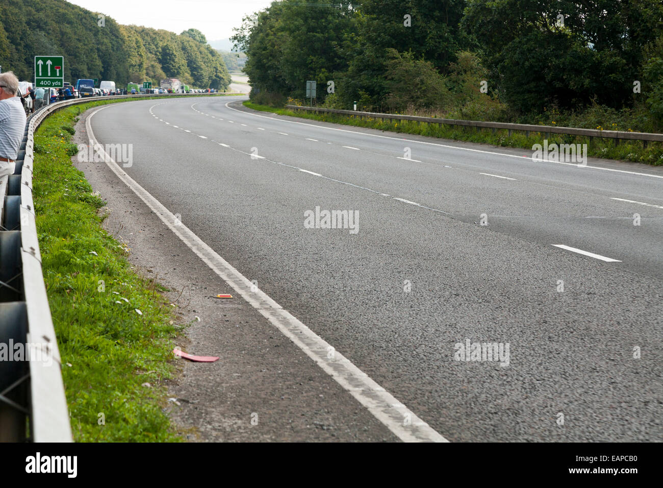 Open A 38 trunk road / no traffic travelling due to it being temporarily closed after an accident / incident. Cornwall UK Stock Photo