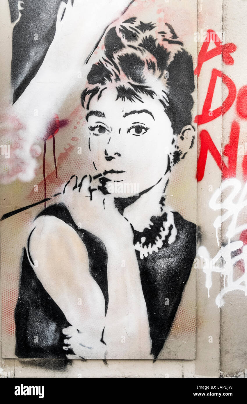 graffito of actress audrey hepburn, paris, ile de france, france Stock Photo