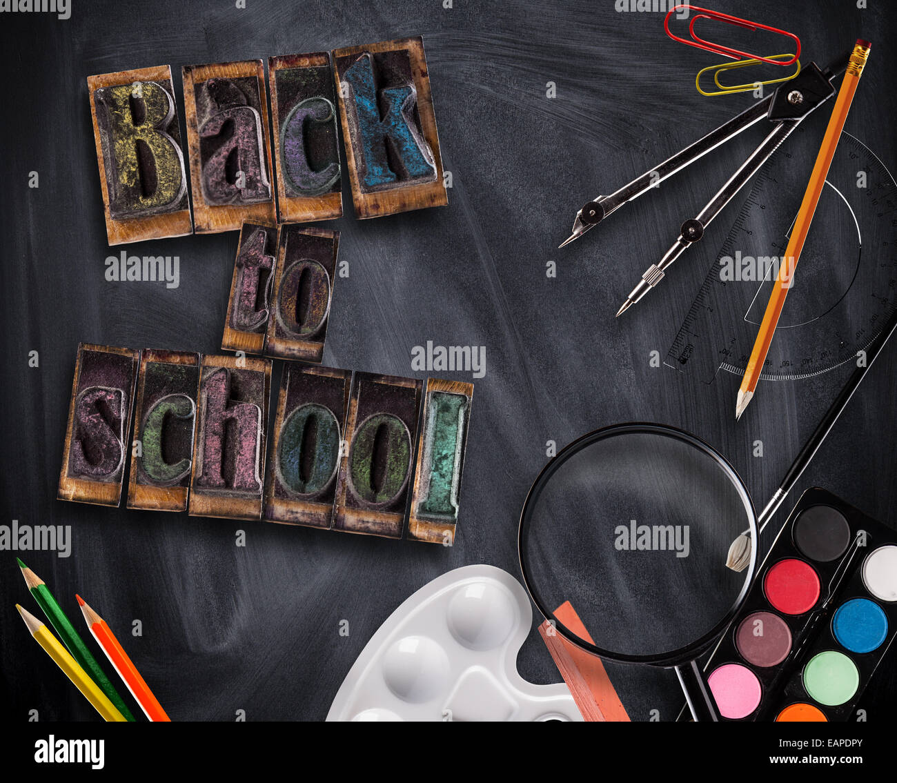 Concept of educational tools with blackboard Stock Photo Alamy