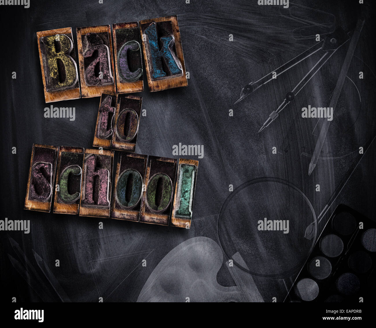 Concept of educational tools with blackboard Stock Photo