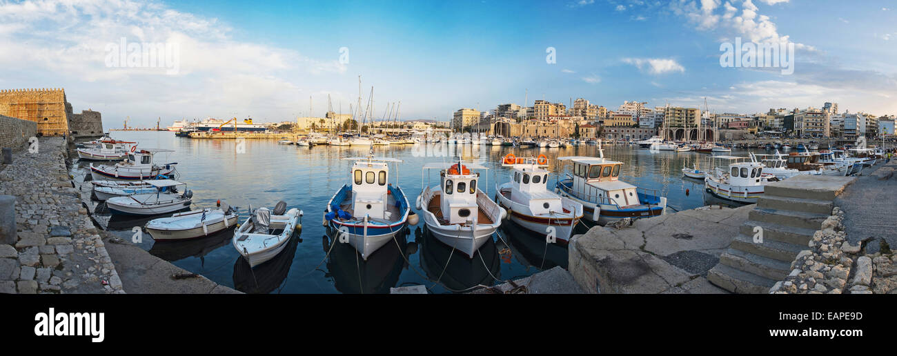 panorama of the port in Heraklion, Crete, Greece Stock Photo