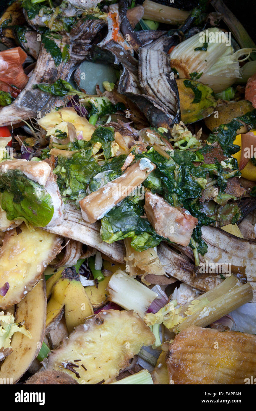 food waste in compost bin Stock Photo