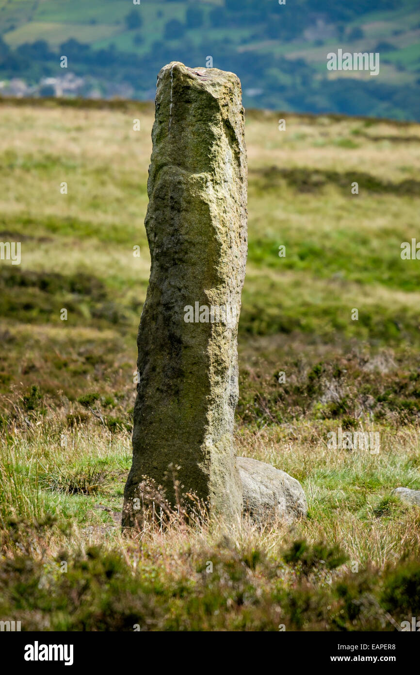 Standing stone Churn Milk Joan on the Calderdale Way, Yorkshire Stock Photo