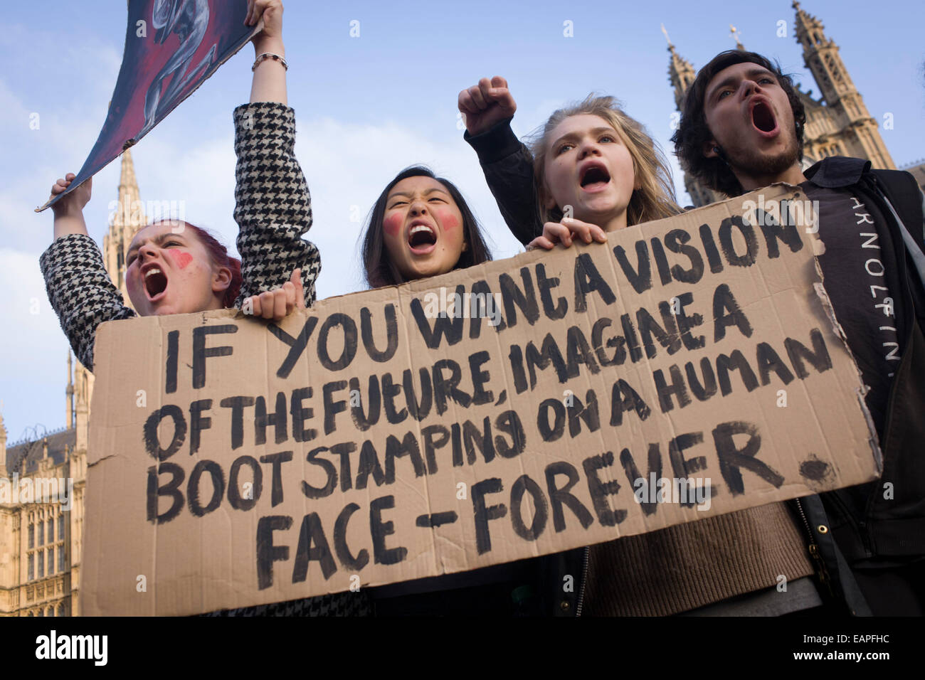 London, UK. 19th November, 2014. Students protest outside parliament in ...