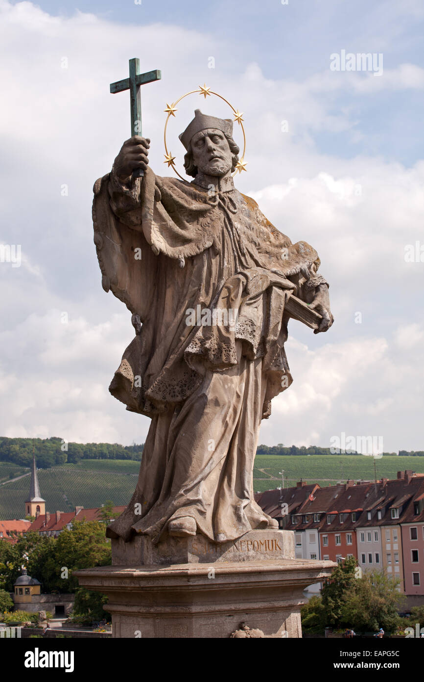 Würzburg: Alte Mainbrücke: Statue of St. Kilian Stock Photo