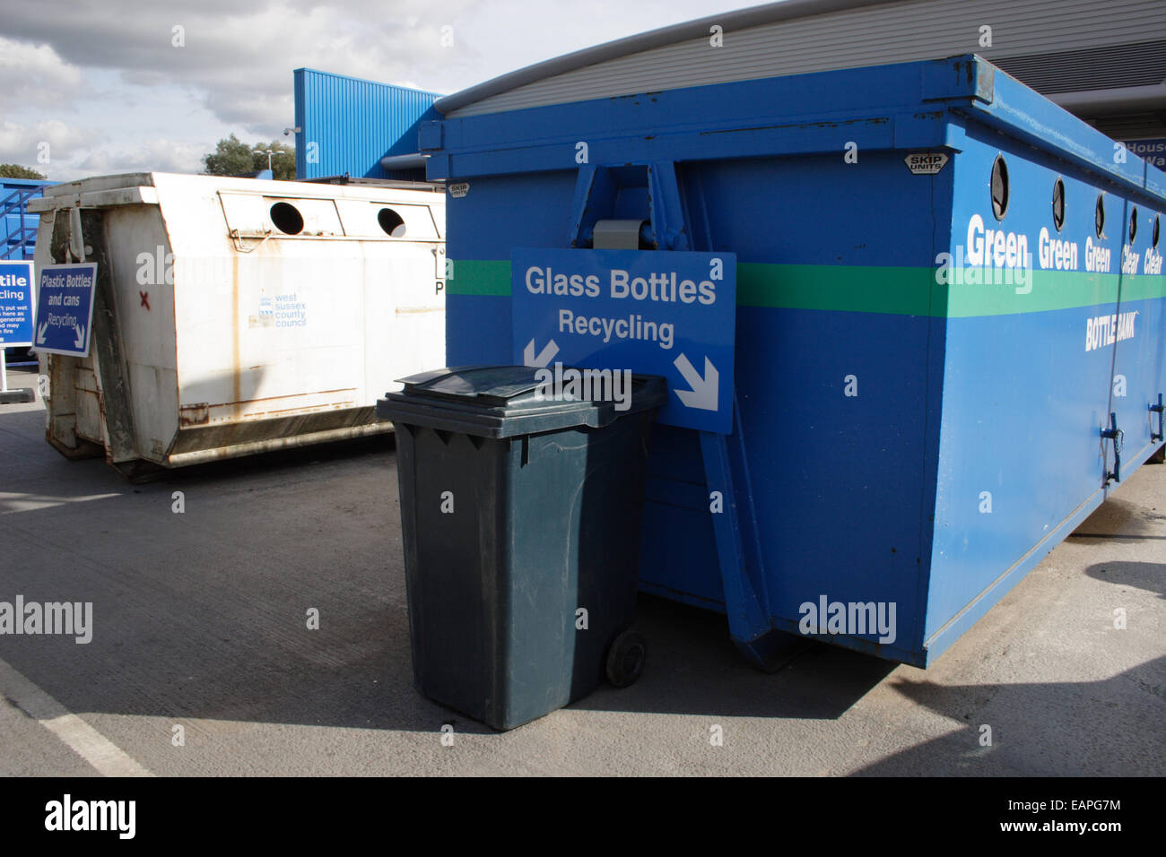amenity tip & recycling, skip for recycling glass bottles Stock Photo
