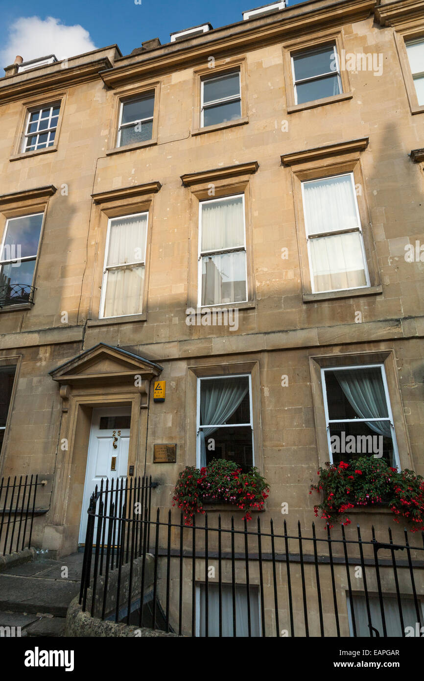 Exterior / front / outside of 25 Gay Street, Bath; the house where Jane Austen once lived. City of Bath, Somerset, UK. Stock Photo