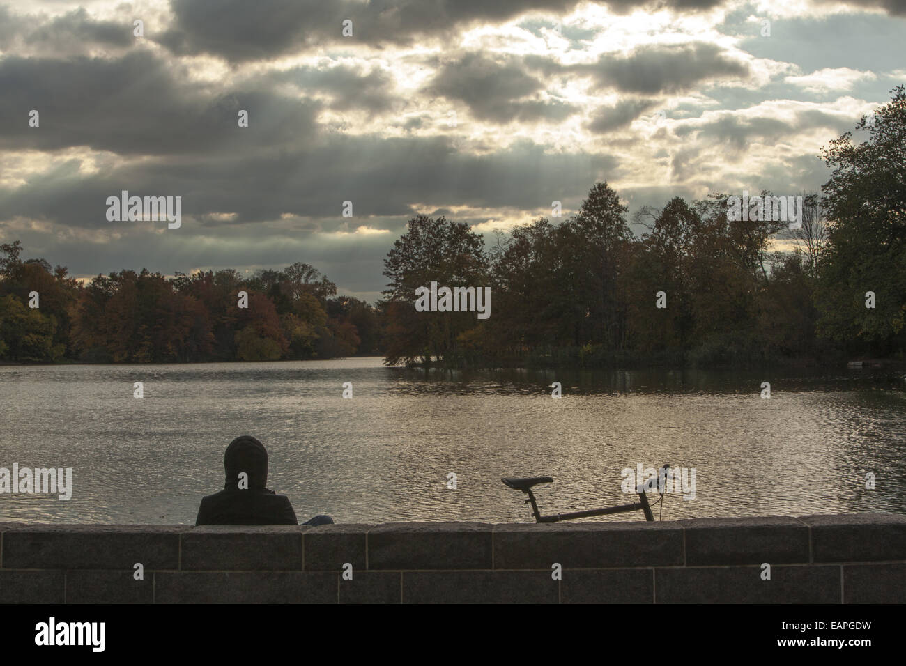 Autumn day along the lake in Prospect Park, Brooklyn, New York Stock Photo