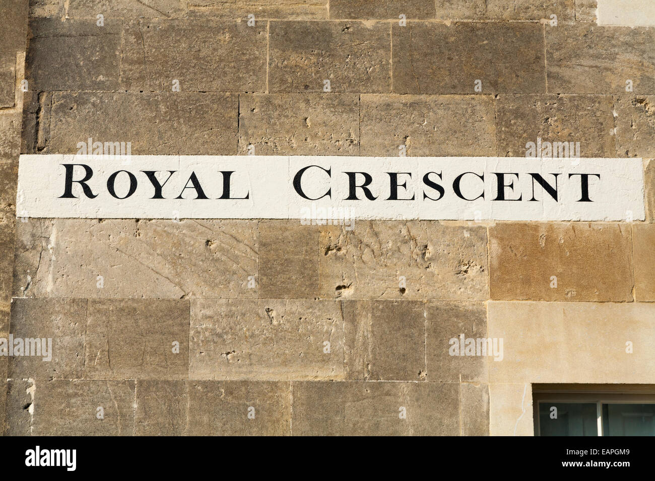 Street / road name sign painted on a house wall in The Royal Crescent Bath. England Britain UK. Stock Photo