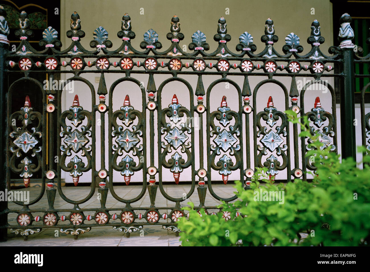 Artistic railing at the Royal Place Kraton in Yogyakarta in Java in Indonesia in Southeast Asia Far East. Tourism Tourist Site Travel Stock Photo