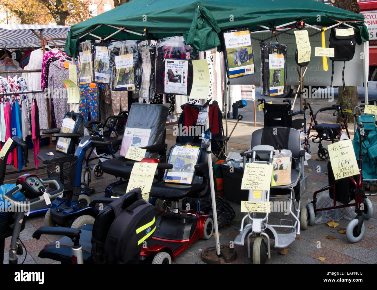 Salisbury a Cathedral town in Wiltshire England UK mobility scooters in the Market Place Stock Photo