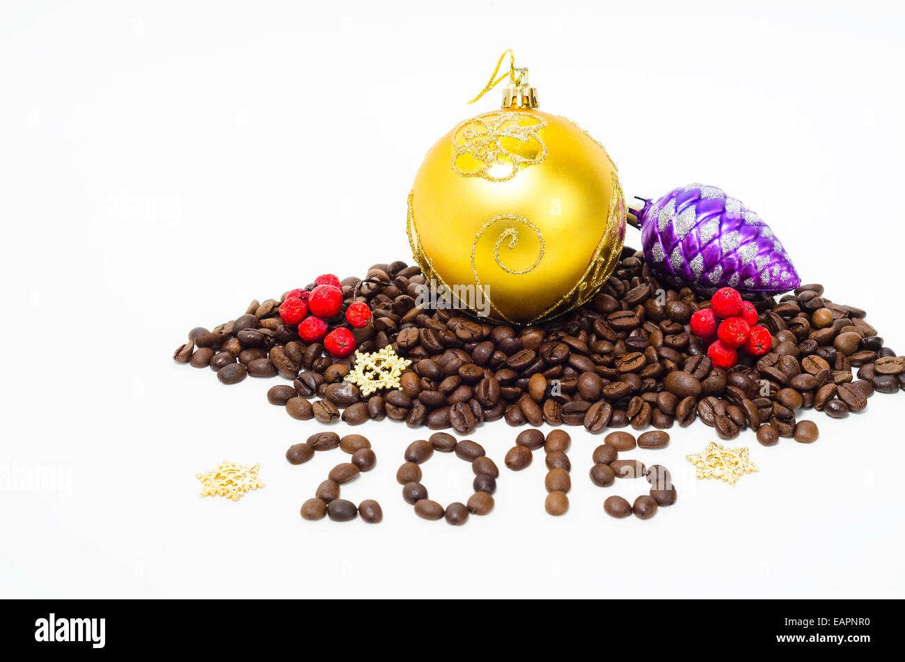 Christmas composition with coffee beans, 2015,on a white background Stock Photo