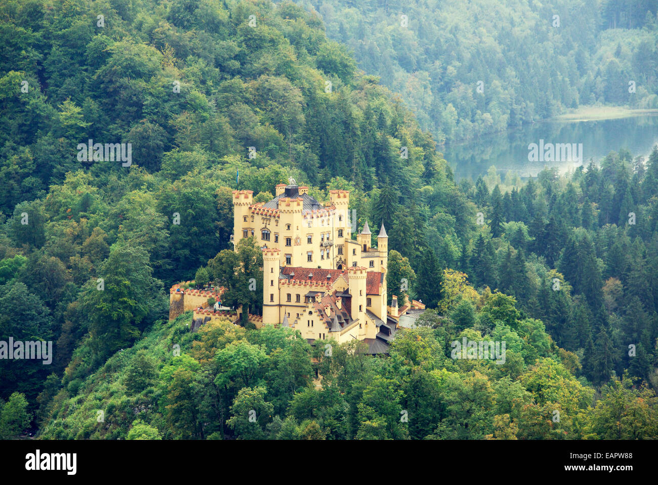 Aerial view Schloss Hohenschwangau Fussen Bavaria Germany Stock Photo