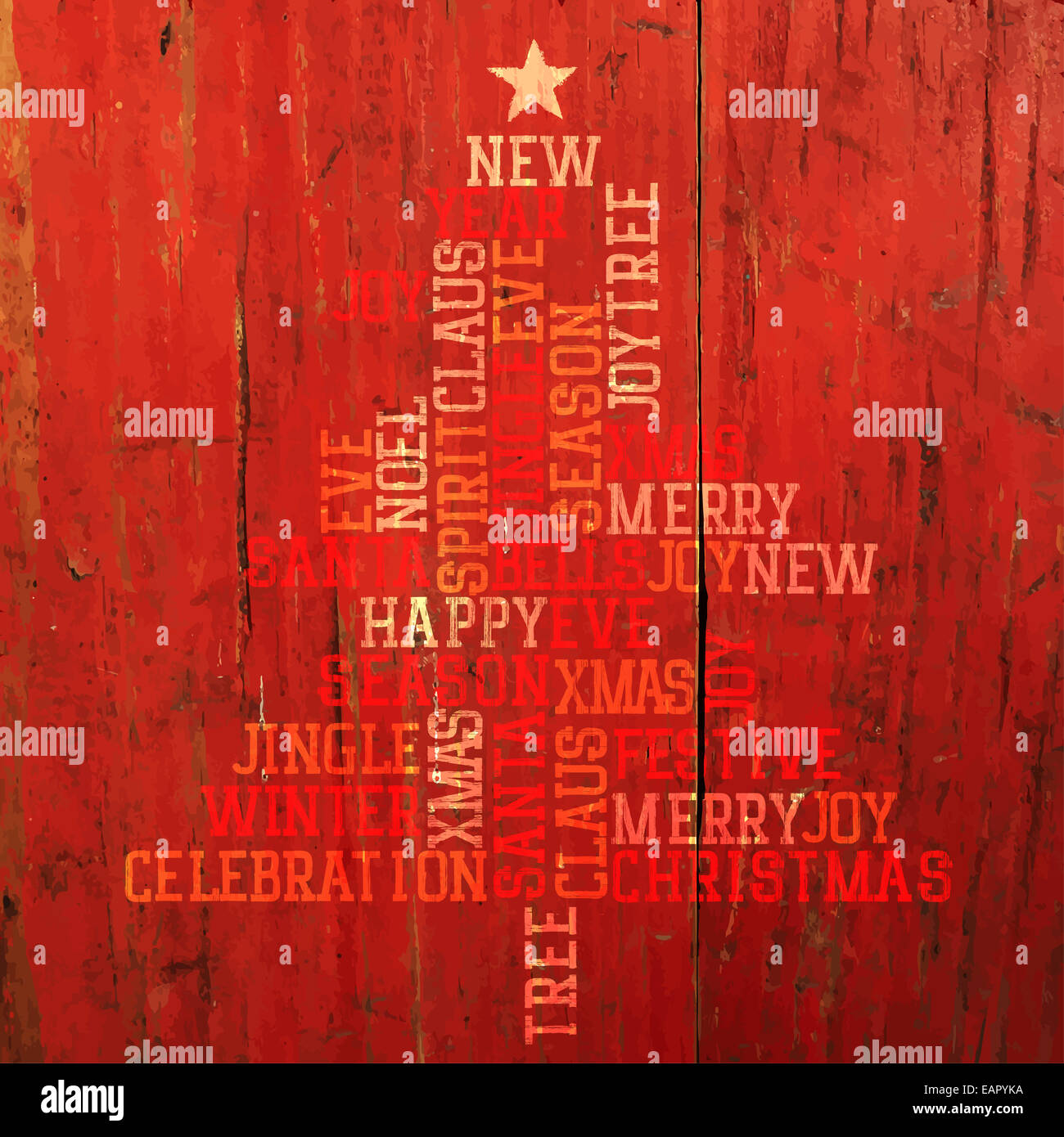 Xmas Tree Words Composition On Red Background. Vector Stock Photo