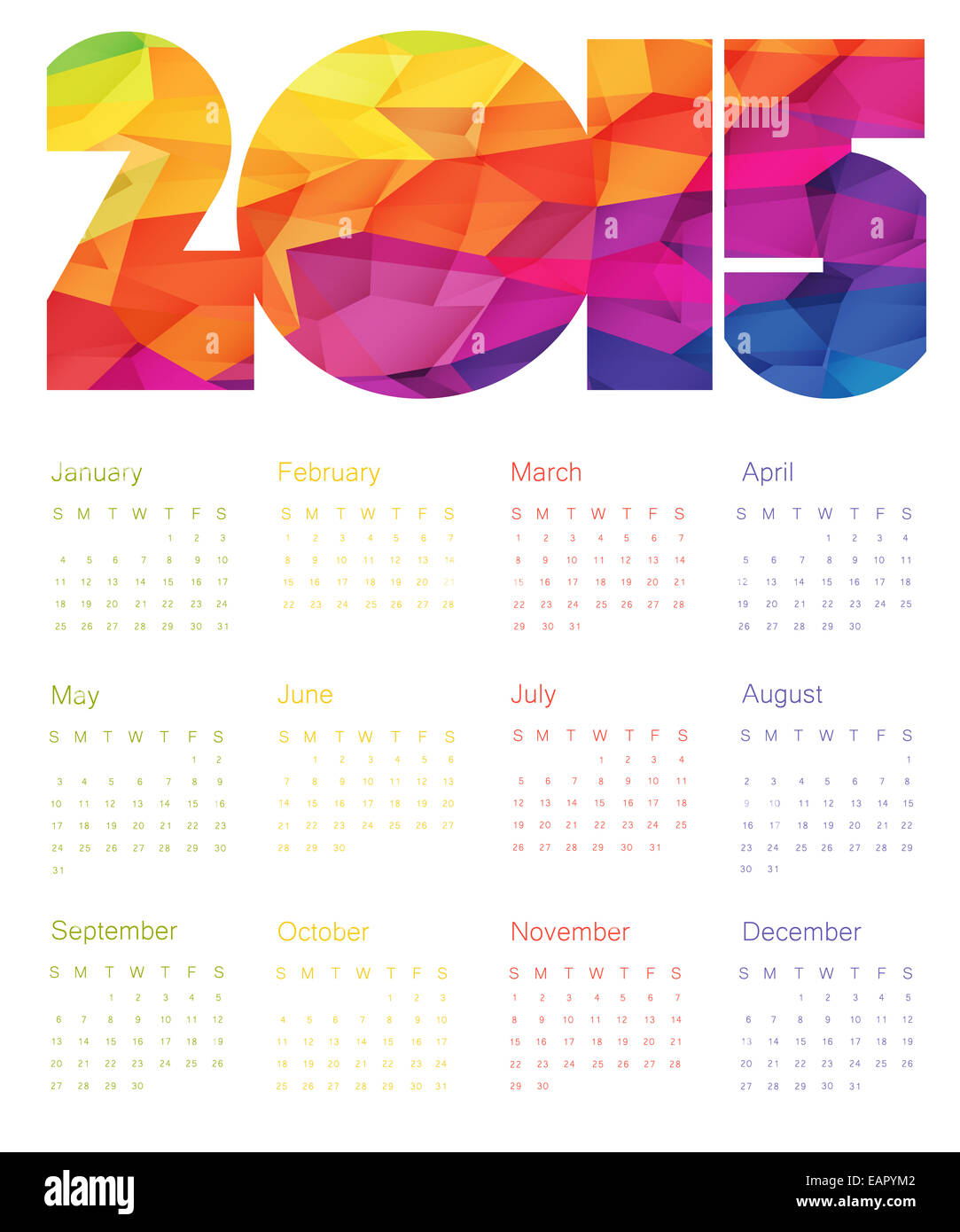 Colorful Calendar 2015 Design. Vector. Stock Photo