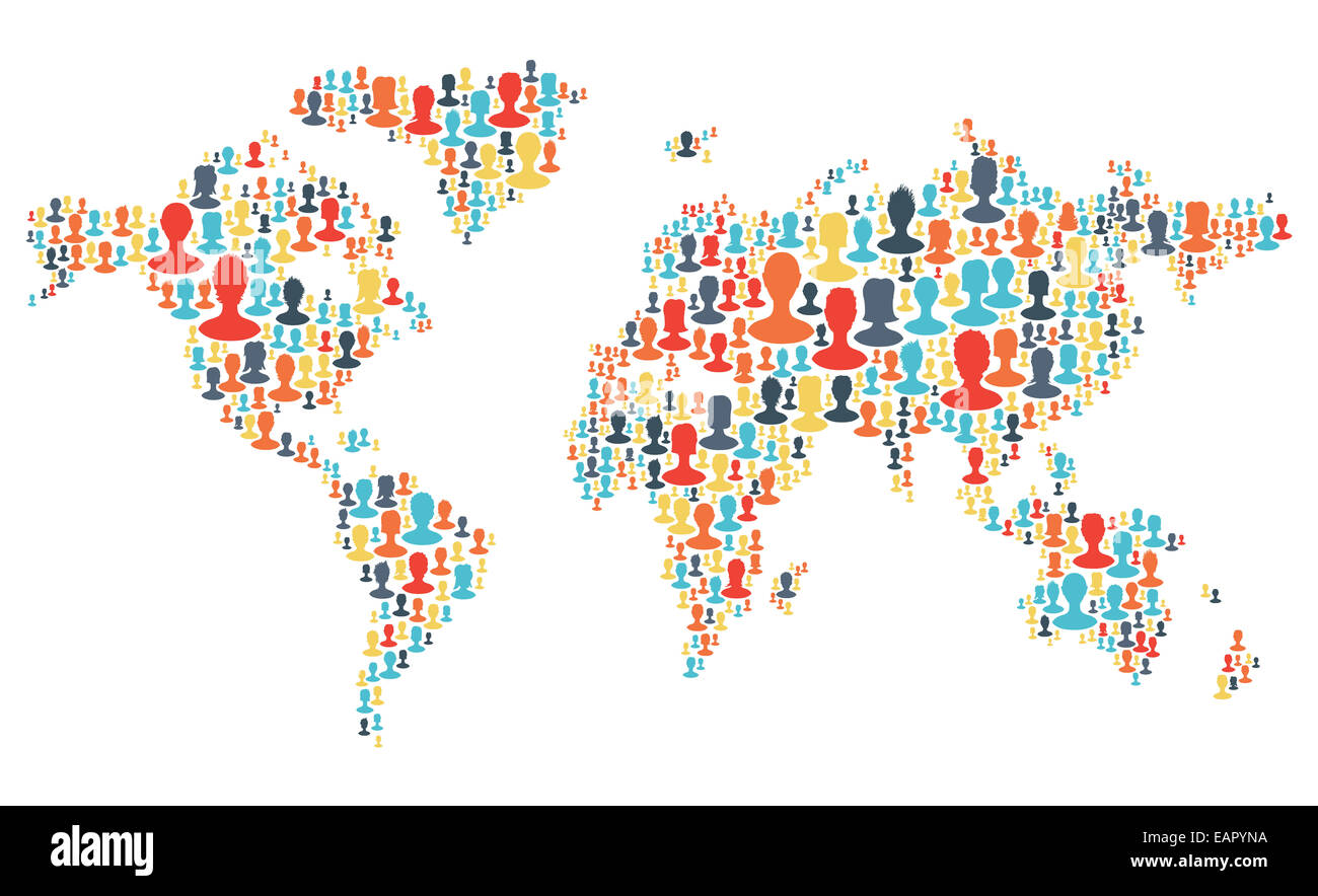 Group of colorful people silhouettes making a earth planet shape. Vector Stock Photo