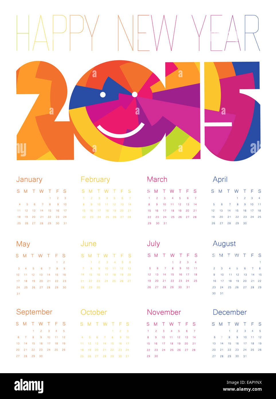 Happy New Year Colorful Calendar 2015 Design. Vector. Stock Photo