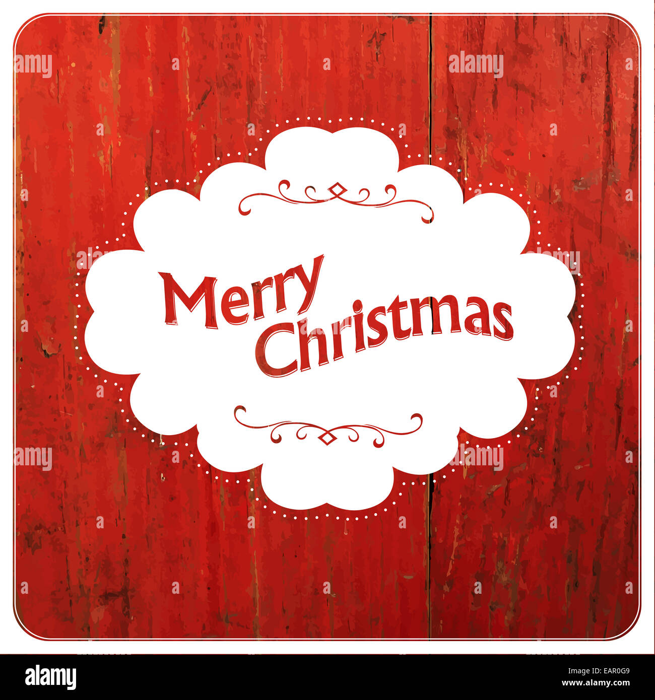 Merry Christmas VIntage Design On Red Planks. Vector Stock Photo