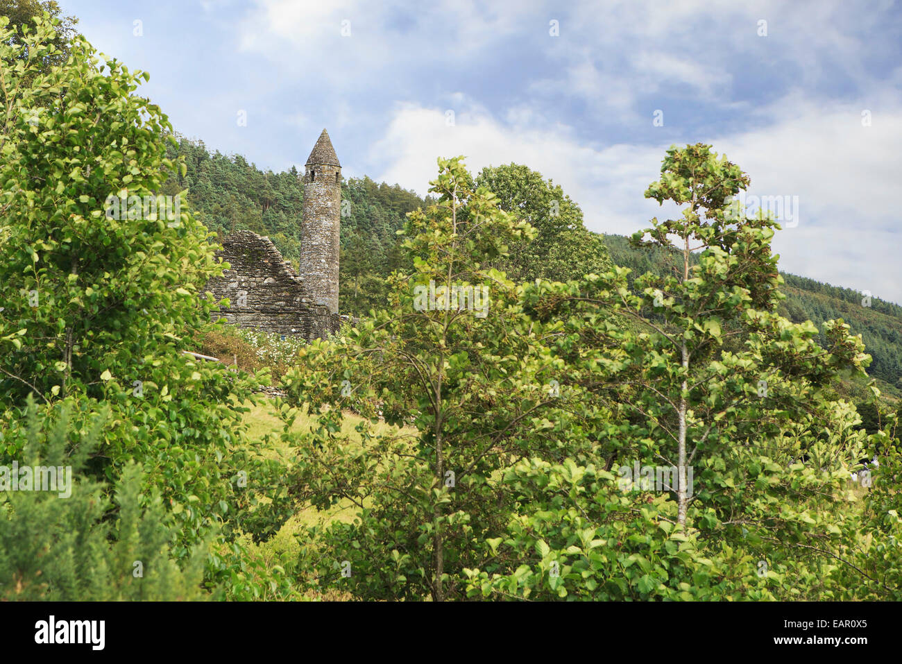 Medieval tower in Wicklow Mountains National Park. Stock Photo
