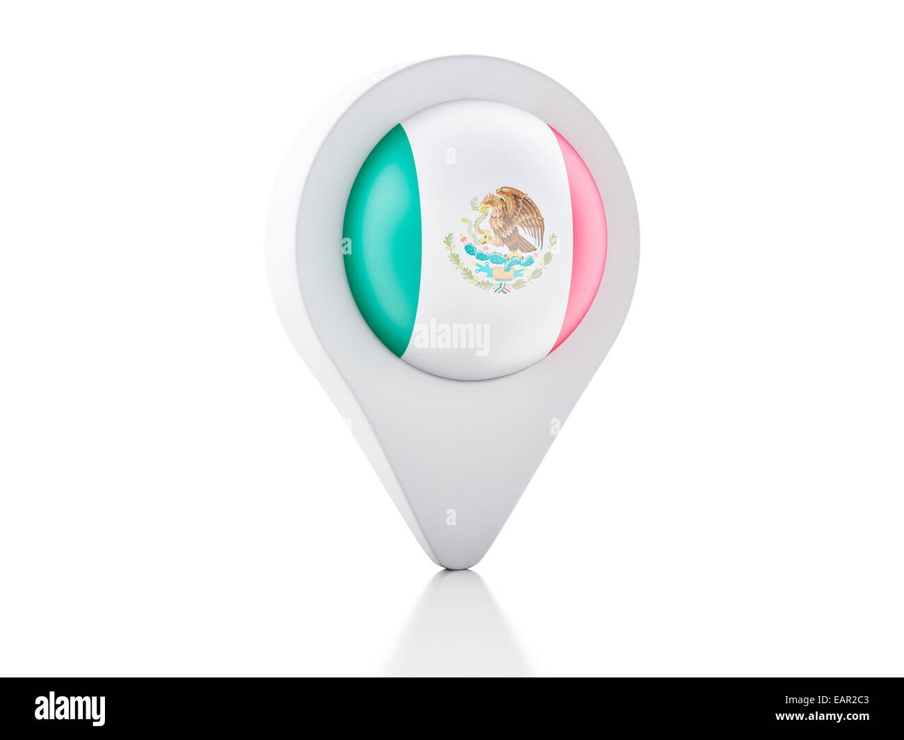 image of Map pointer Mexico flag icon on white background. 3d renderer Stock Photo