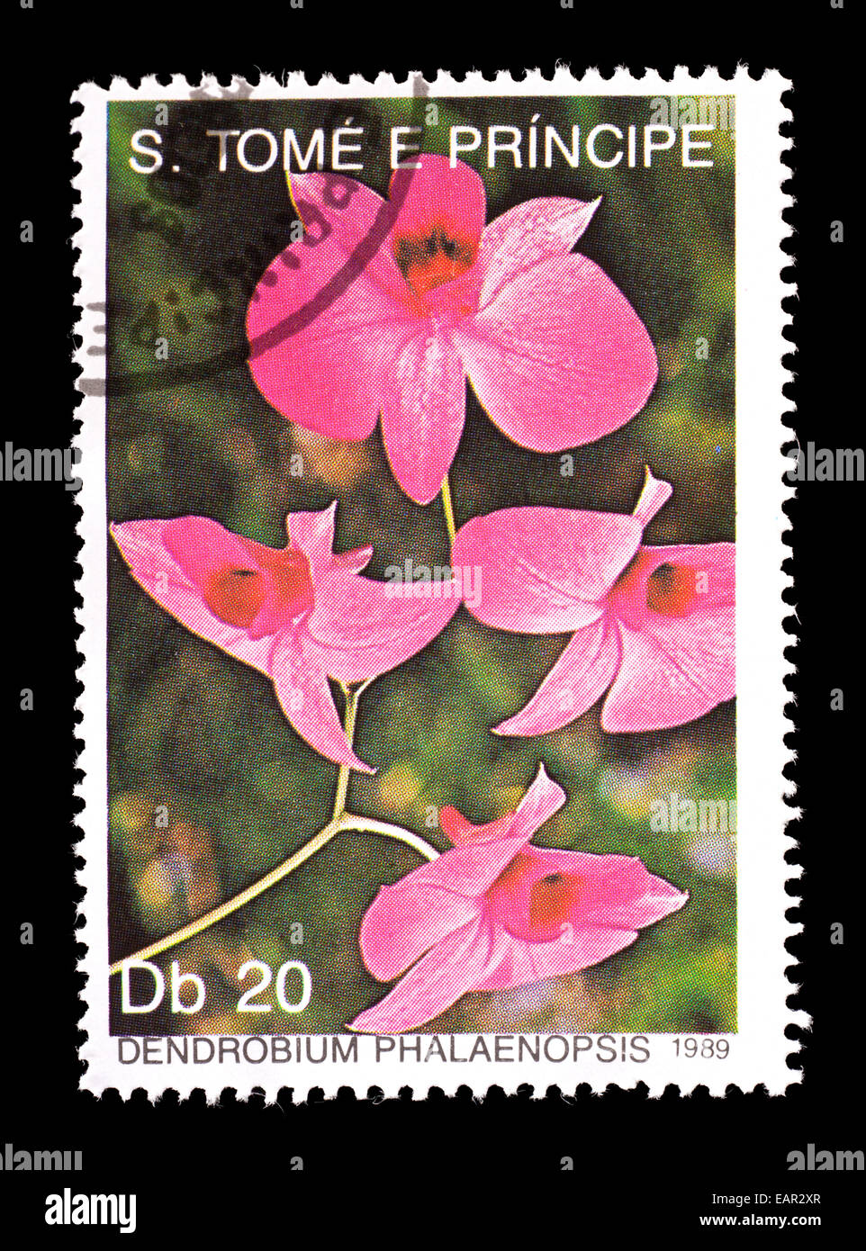 Postage stamp from Saint Thomas and Prince islands depicting orchids (Dendrobium phalaenopsis) Stock Photo
