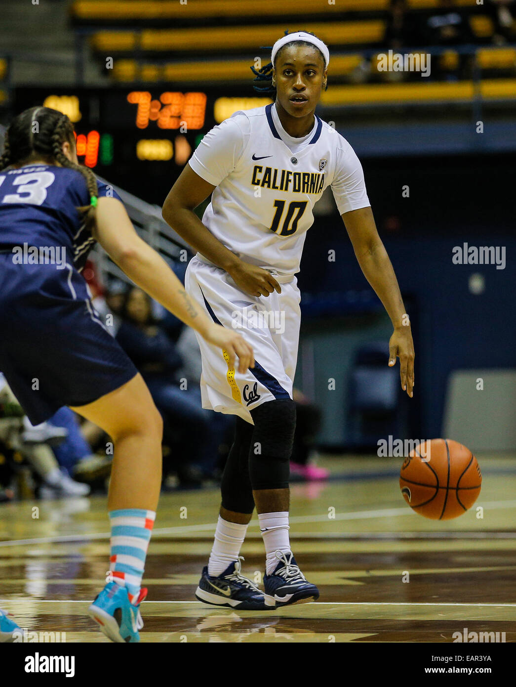 Berkeley CA. 18th Nov, 2014. California Bears G # 10 Mercedes Jefflo at mid court set up Cal offense during NCAA Women's Basketball game between Nevada Wolf Pack and California Golden Bears 76-54 win at Hass Pavilion Berkeley Calif. © csm/Alamy Live News Stock Photo
