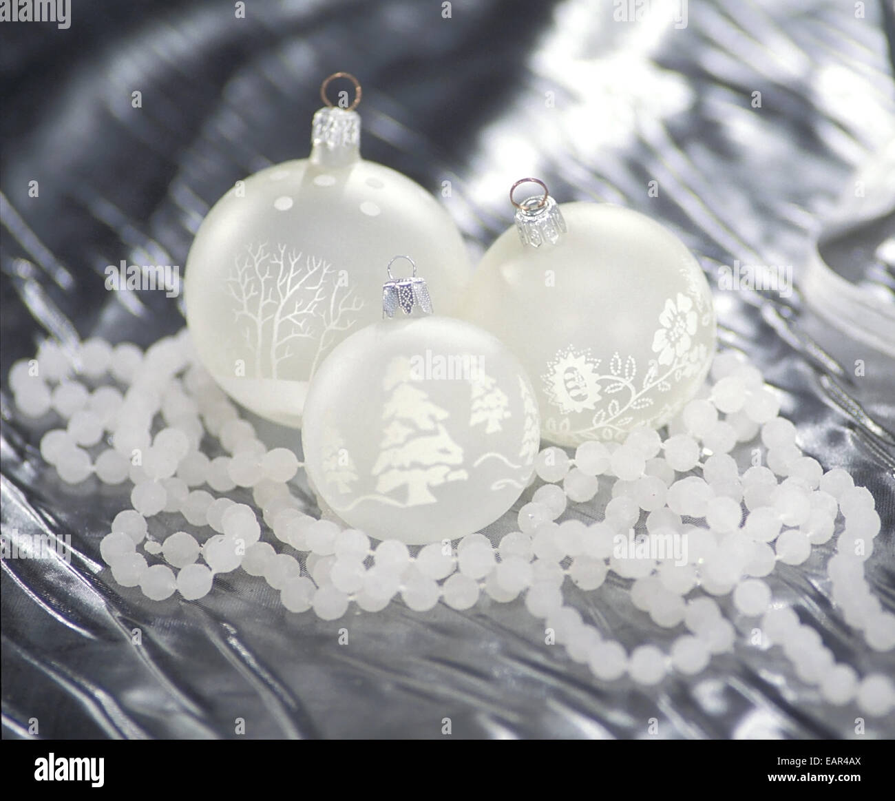 Christmas balls, christmas, party, gifts, necklace, pearls, white, Stock Photo