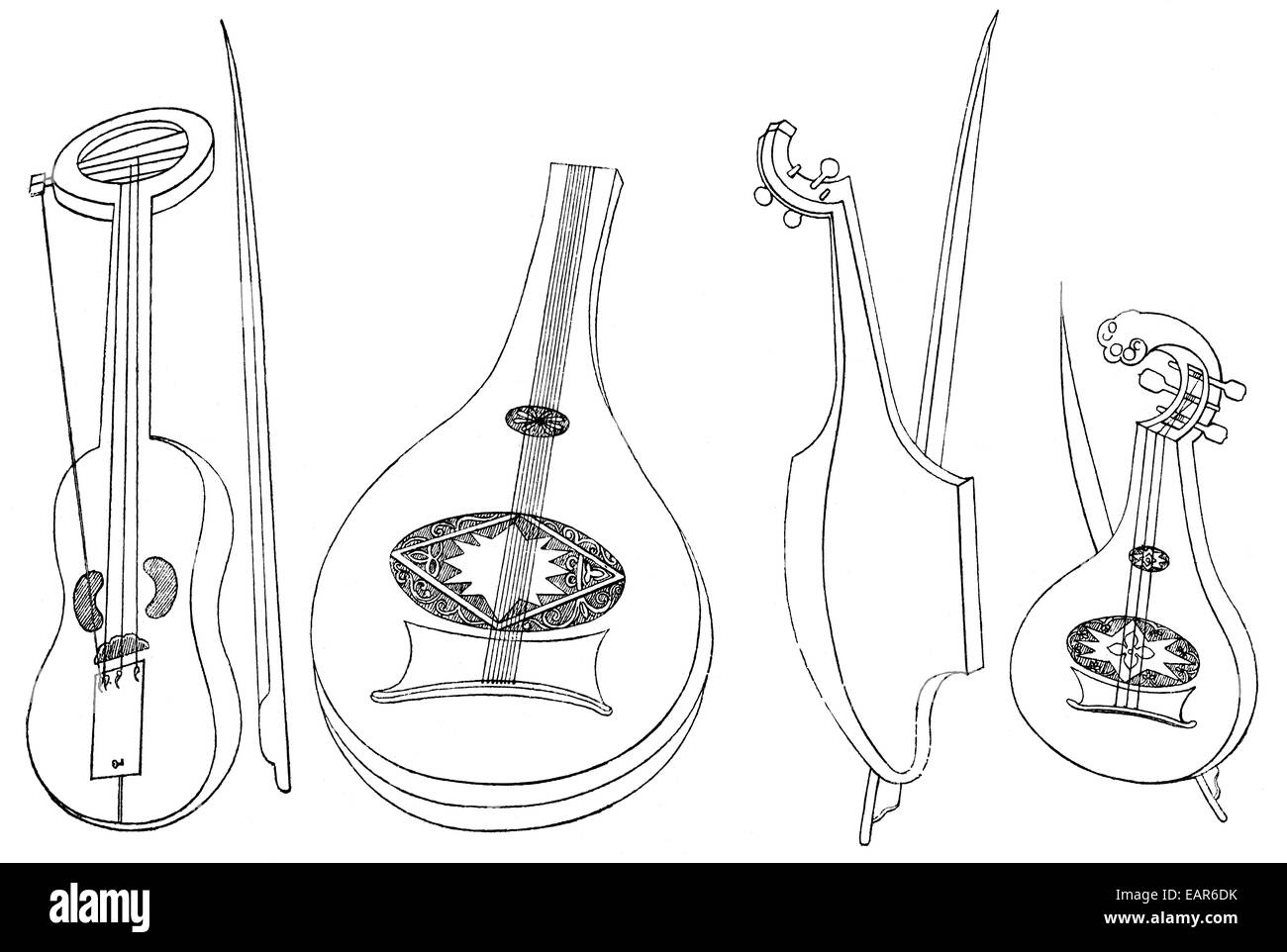 various musical instruments, lira, lute and fiddle, 15th Century,  verschiedene Musikinstrumente, Vorläufer der Violine aus dem 1 Stock Photo  - Alamy