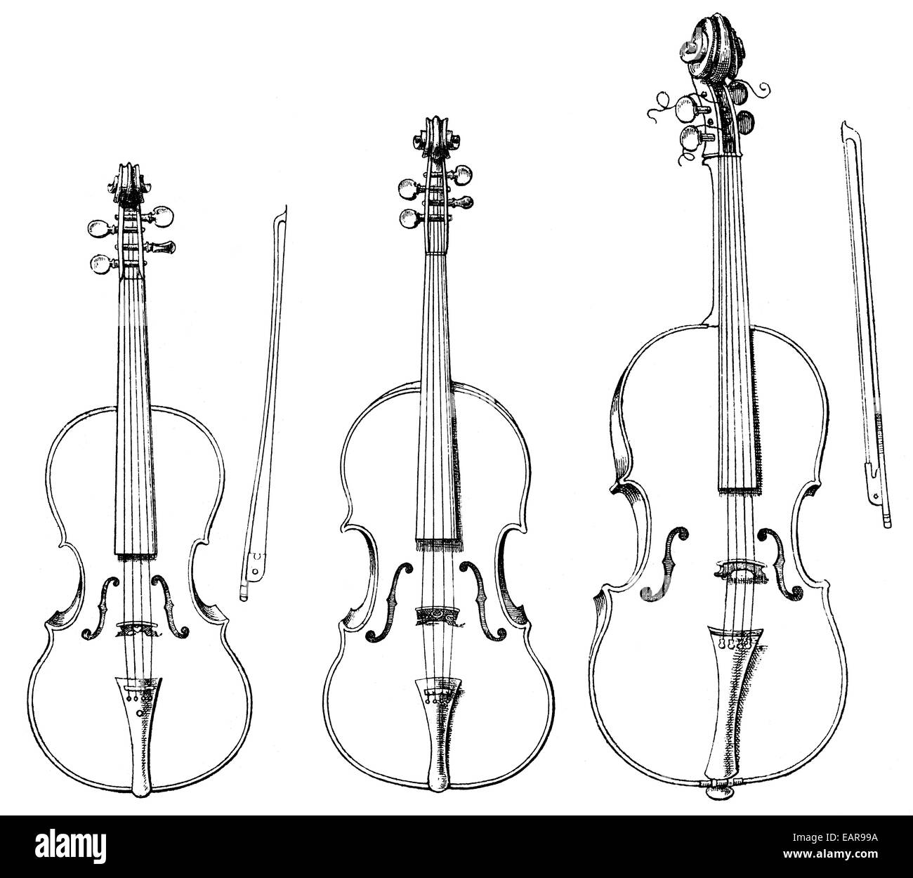 various forms of string instruments, violin, viola, cello, verschiedene  Formen vom Streichinstrumenten, Violine, Bratsche, Violo Stock Photo - Alamy