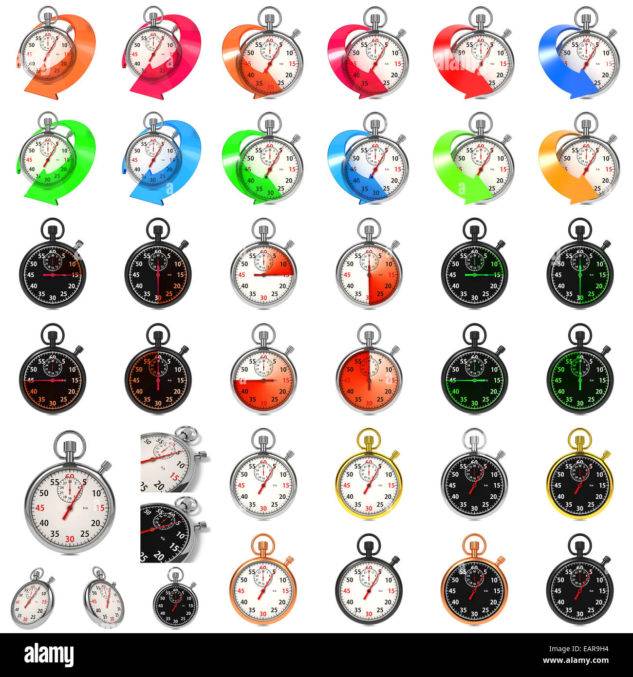 Set of Stopwatch with Colored Arrow Stock Photo - Alamy