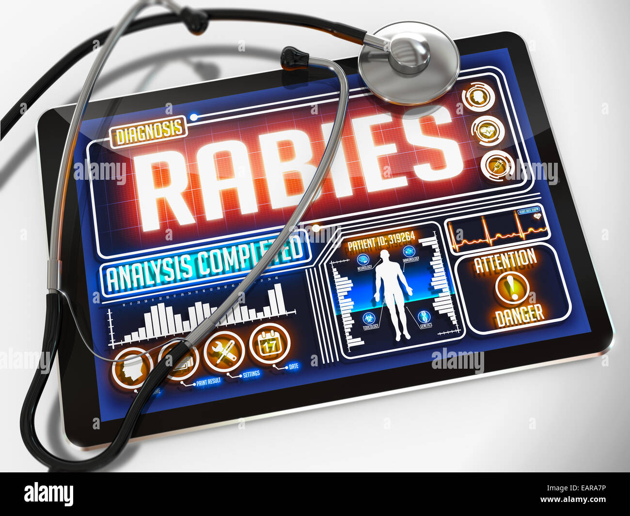 Rabies on the Display of Medical Tablet. Stock Photo