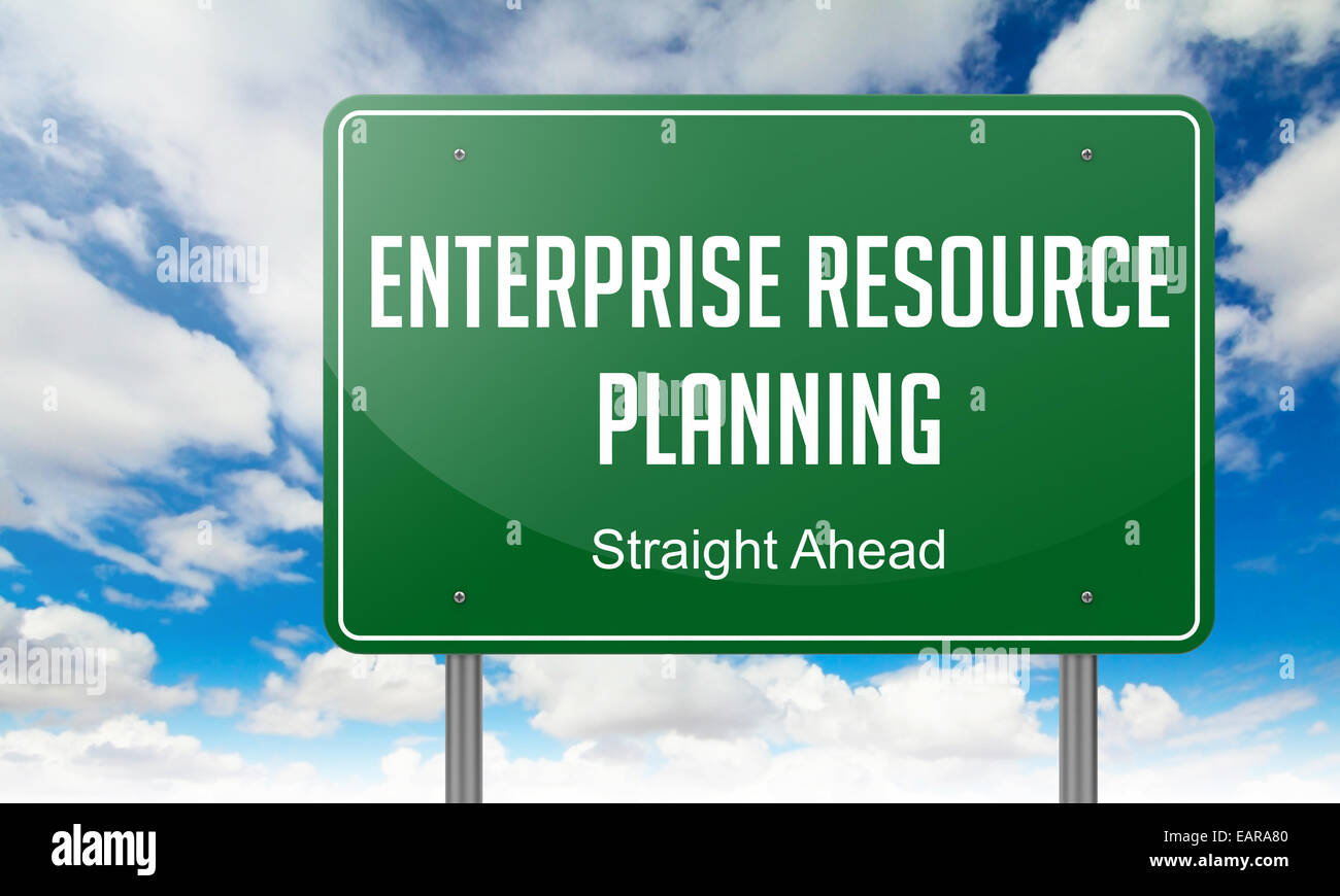 Enterprise Resource Planning on Highway Signpost. Stock Photo