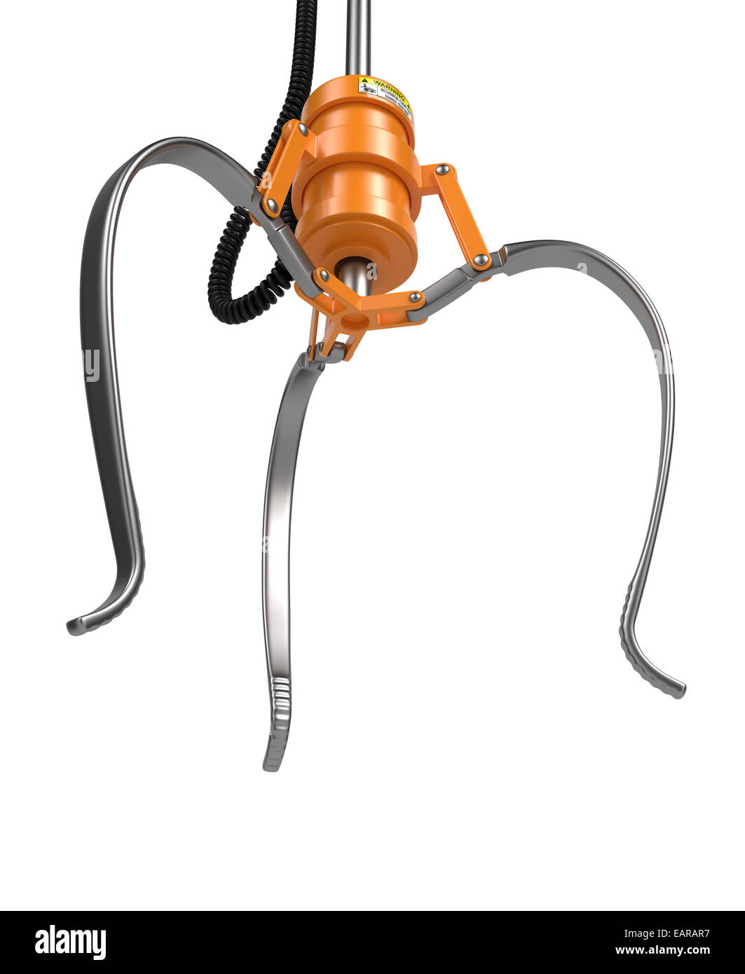 Open Metal Robotic Claw in Orange Color. Stock Photo
